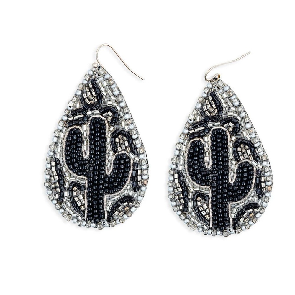 Saguaro Black & Silver Beaded Cactus Earrings